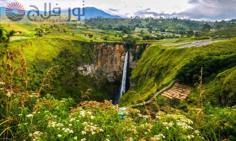 Cebso Peso waterfall tourism in Sumatra, Indonesia
